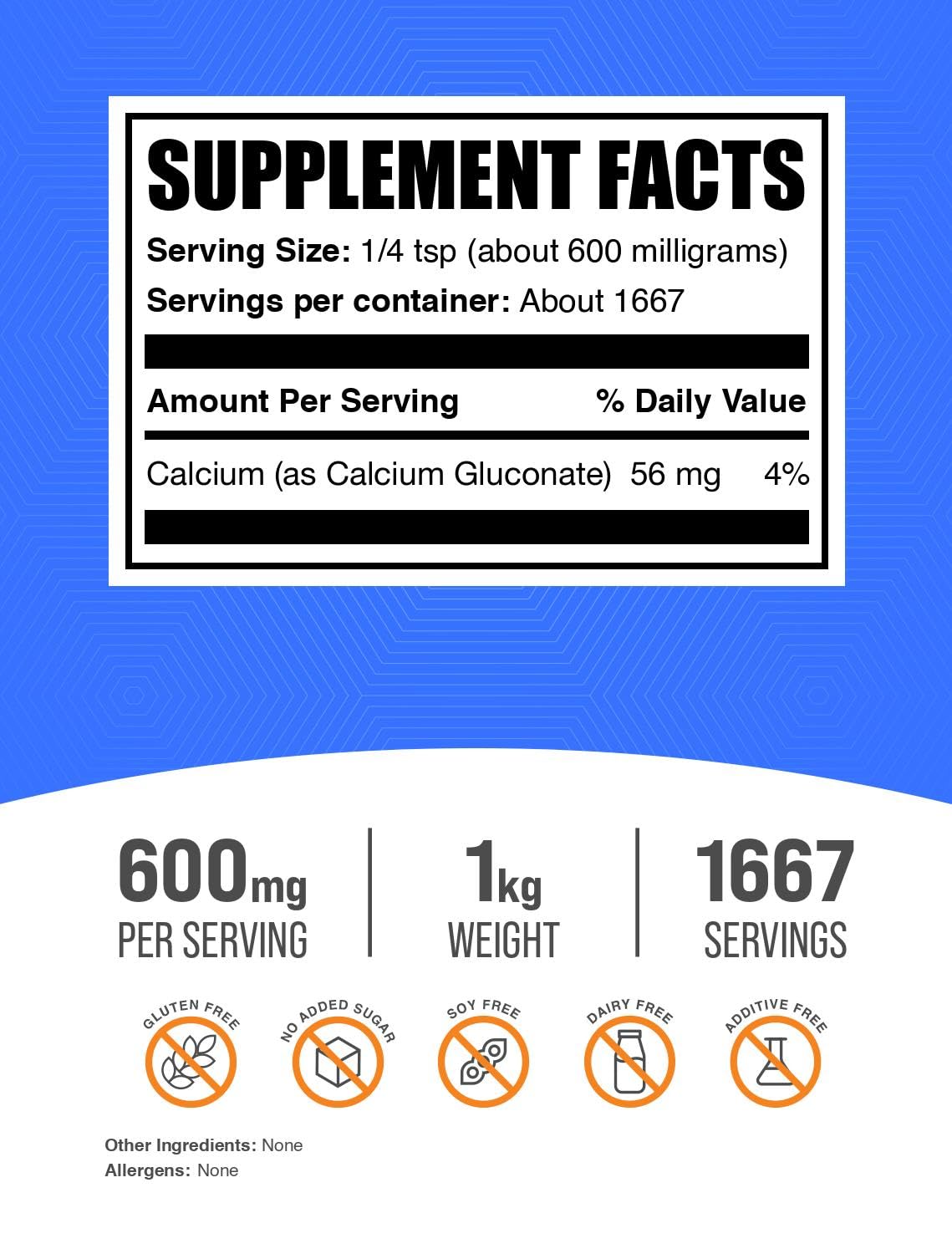 BulkSupplements Calcium Gluconate Powder 35.2 Ounces