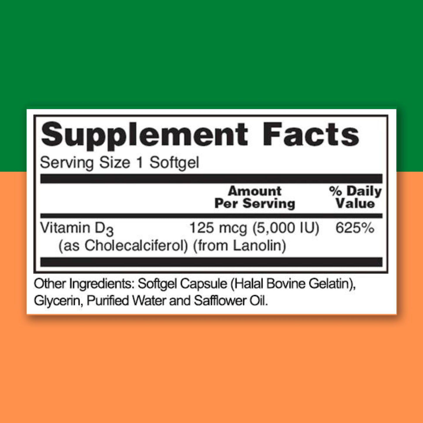 Zaytun Vitamins Vitamin D3 5000 IU Softgels 180 Count