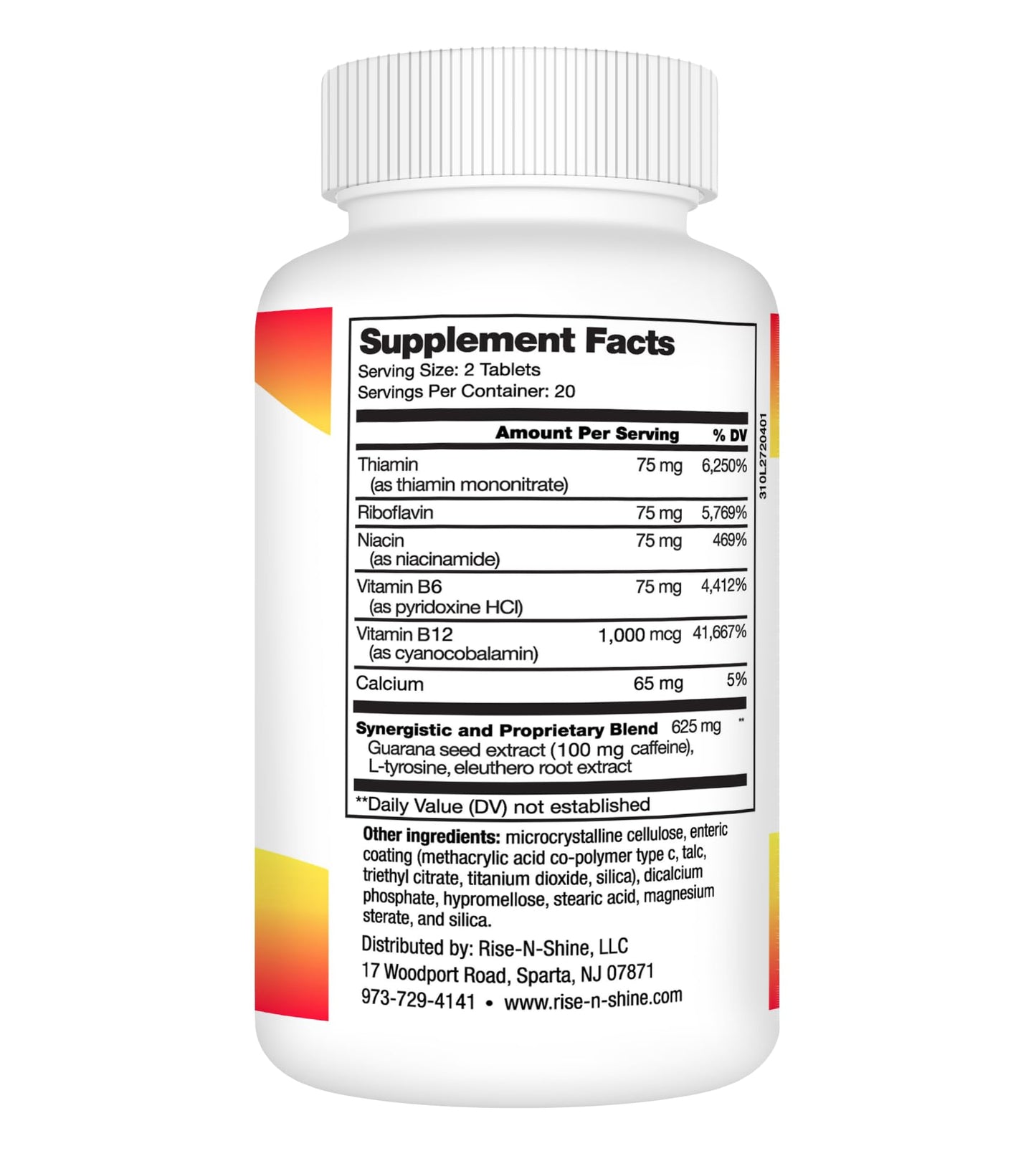 Rise-N-Shine Time Release Energy Support with L-Tyrosine, Thiamine, Vitamin B6, Vitamin B12, Thiamin & More Tablets, 40 Count