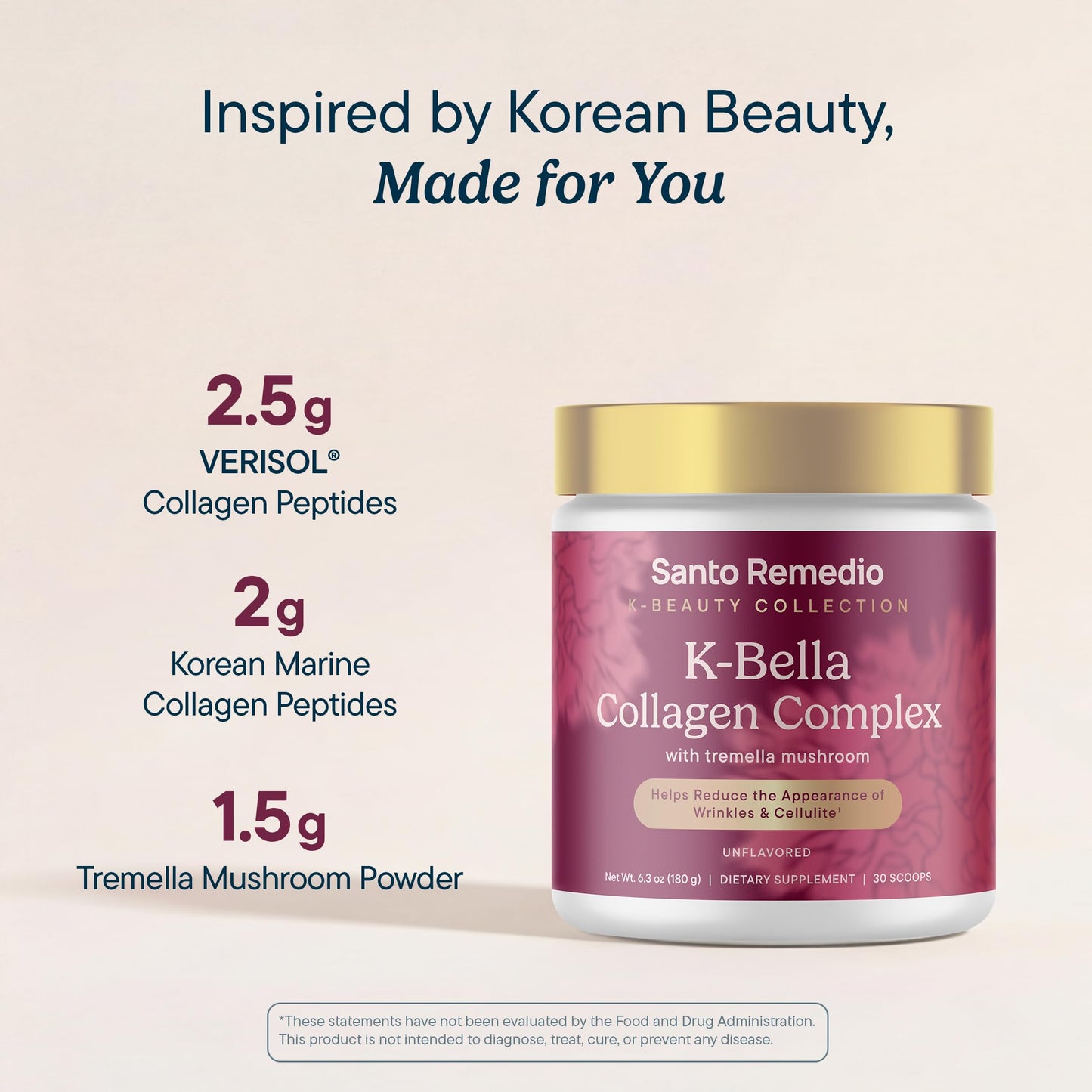 Santo Remedio K-Bella Collagen Complex Dietary Supplement - 30 Servings Powder 6.3 Ounce