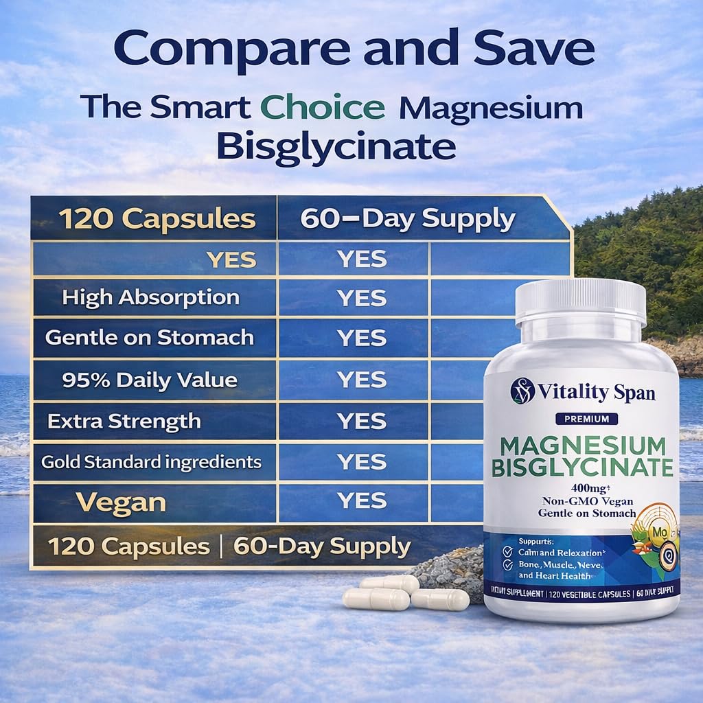 Vitality Span Magnesium Glycinate 400mg Capsules, 120 Count