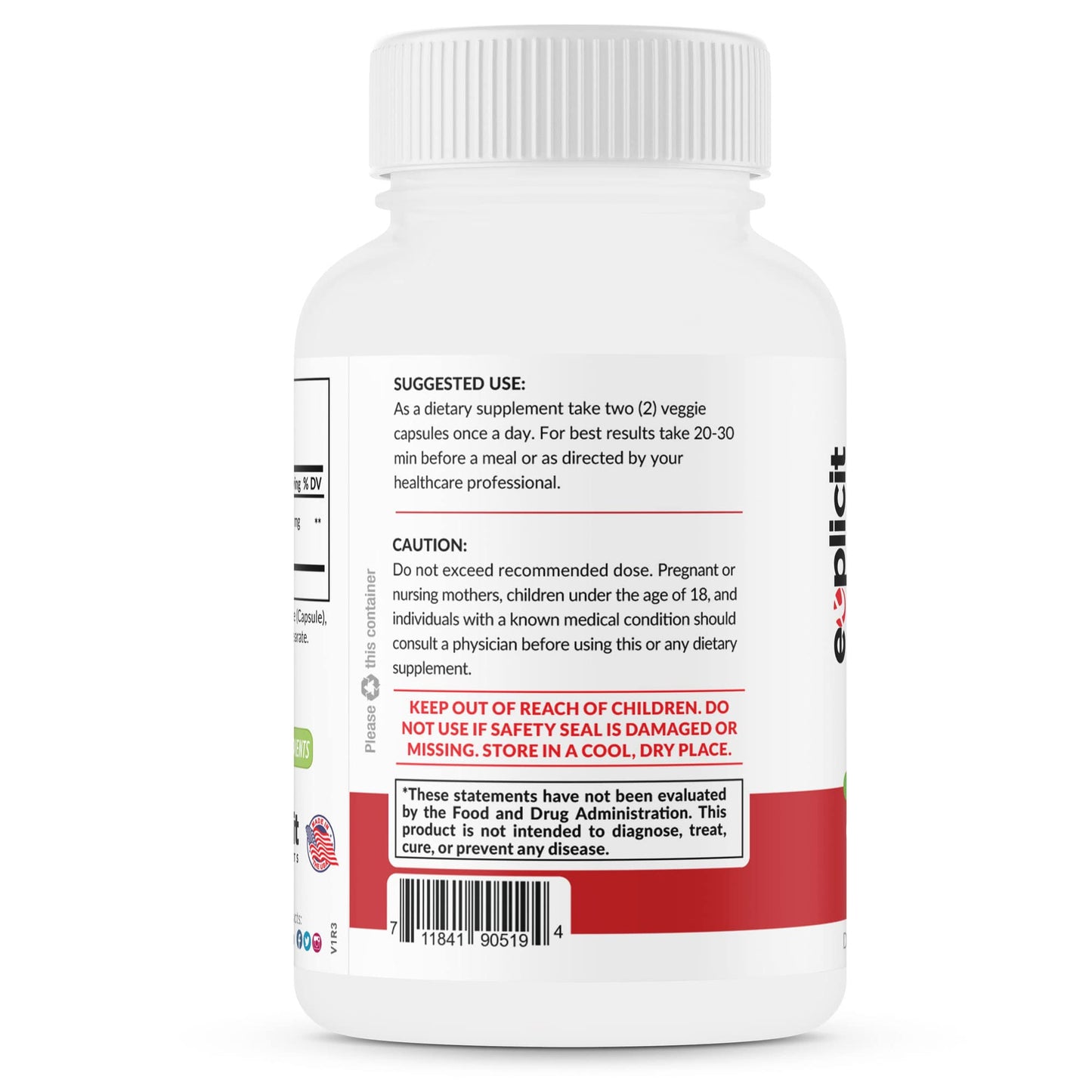 eXplicit Supplements Berberine HCl 1200mg Max Strength, 60 Capsules