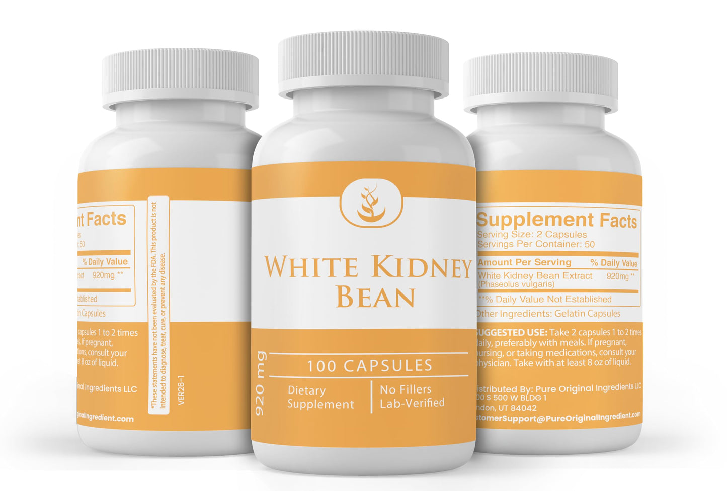 PURE ORIGINAL INGREDIENTS White Kidney Bean Capsules 100 Capsules
