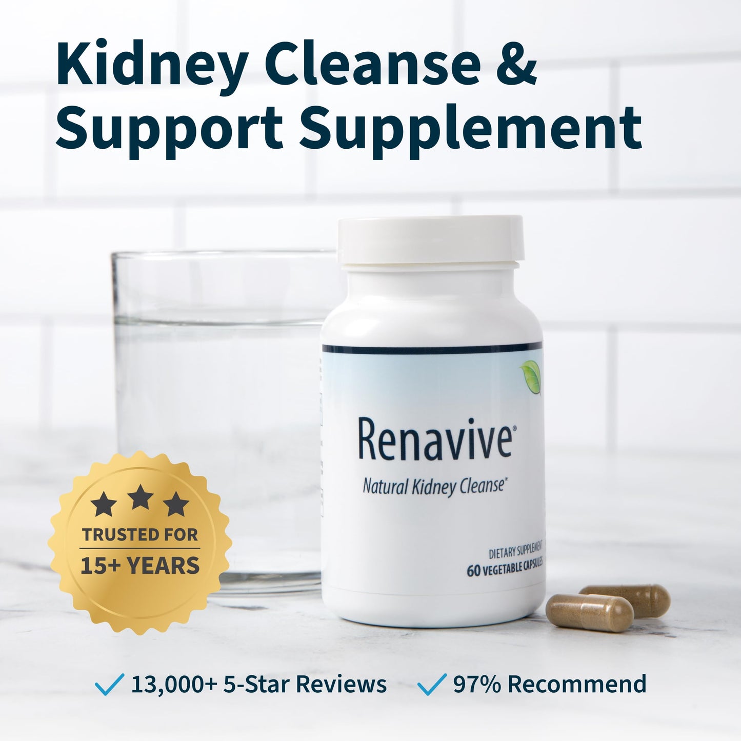 Renavive Kidney Cleanse Premium Kidney Support Capsules, 180 Capsules