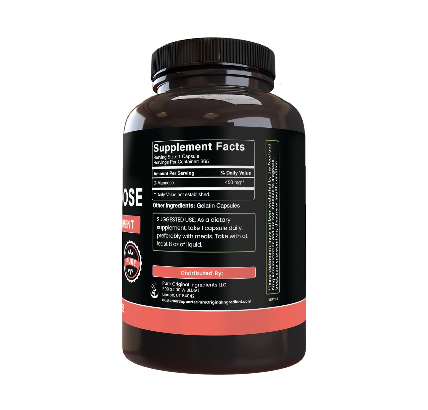 PURE ORIGINAL INGREDIENTS D-Mannose 365 Capsules