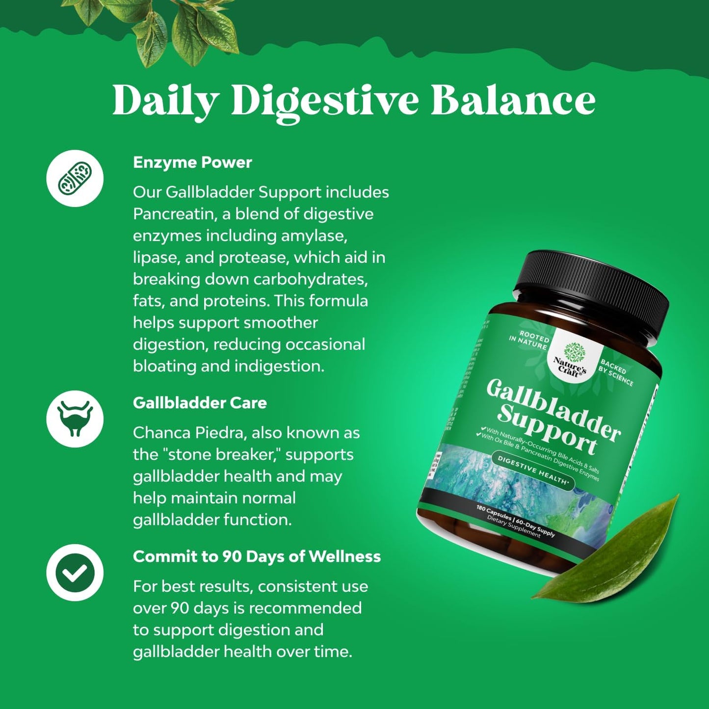 Natures Craft Ox Bile Salts for Gallbladder Support 180 Capsules