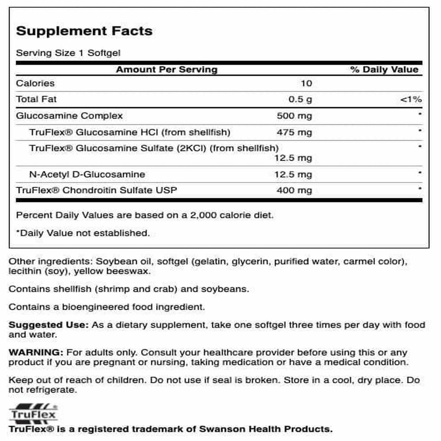 Swanson Glucosamine Complex & Chondroitin Sulfate 500/400 Milligrams Softgels 120