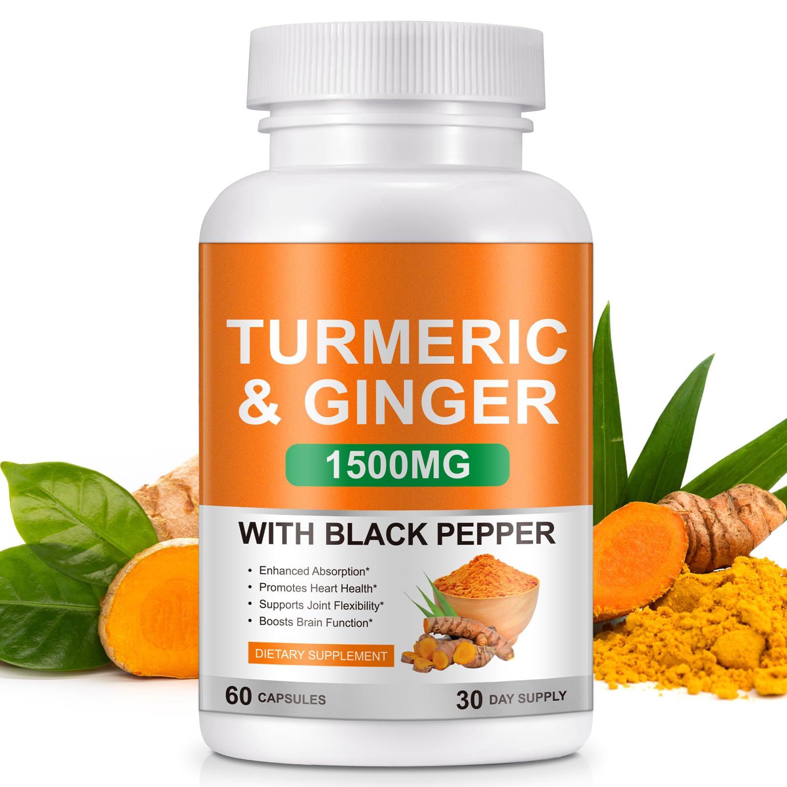 Vceeoy Turmeric and Ginger Capsule 1500mg with Black Pepper Extract & 95% Curcuminoids, Joint Pain Support, 1 Count