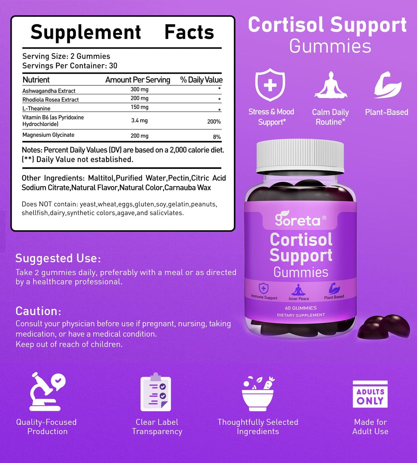 Goreta Cortisol Support Gummies, 60 Count