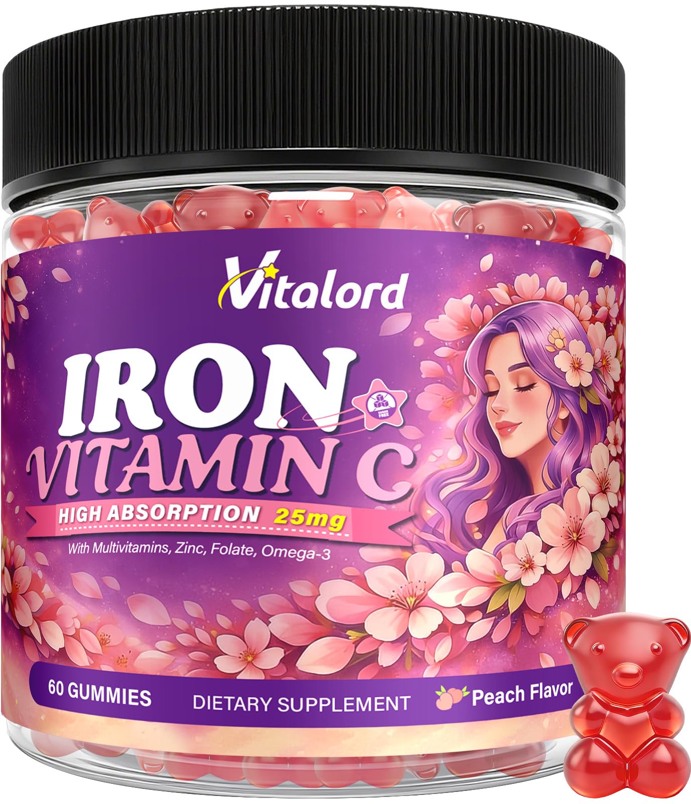 Vitalord Iron Bisglycinate Gummies 25mg 60 Ct