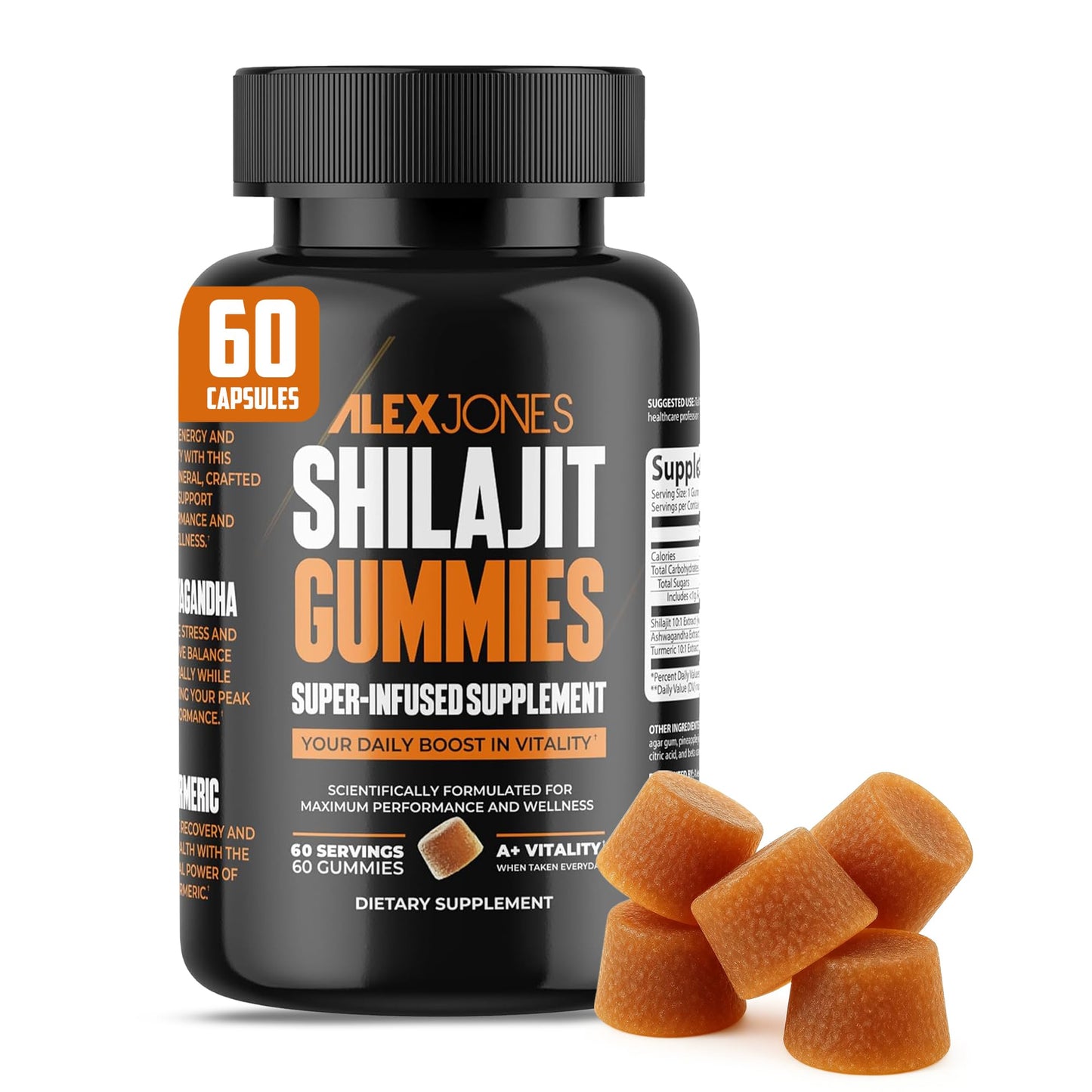 Alex Jones Naturals Shilajit Gummies for Men, Ashwagandha, Sea Moss & CoQ10 60 Gummies