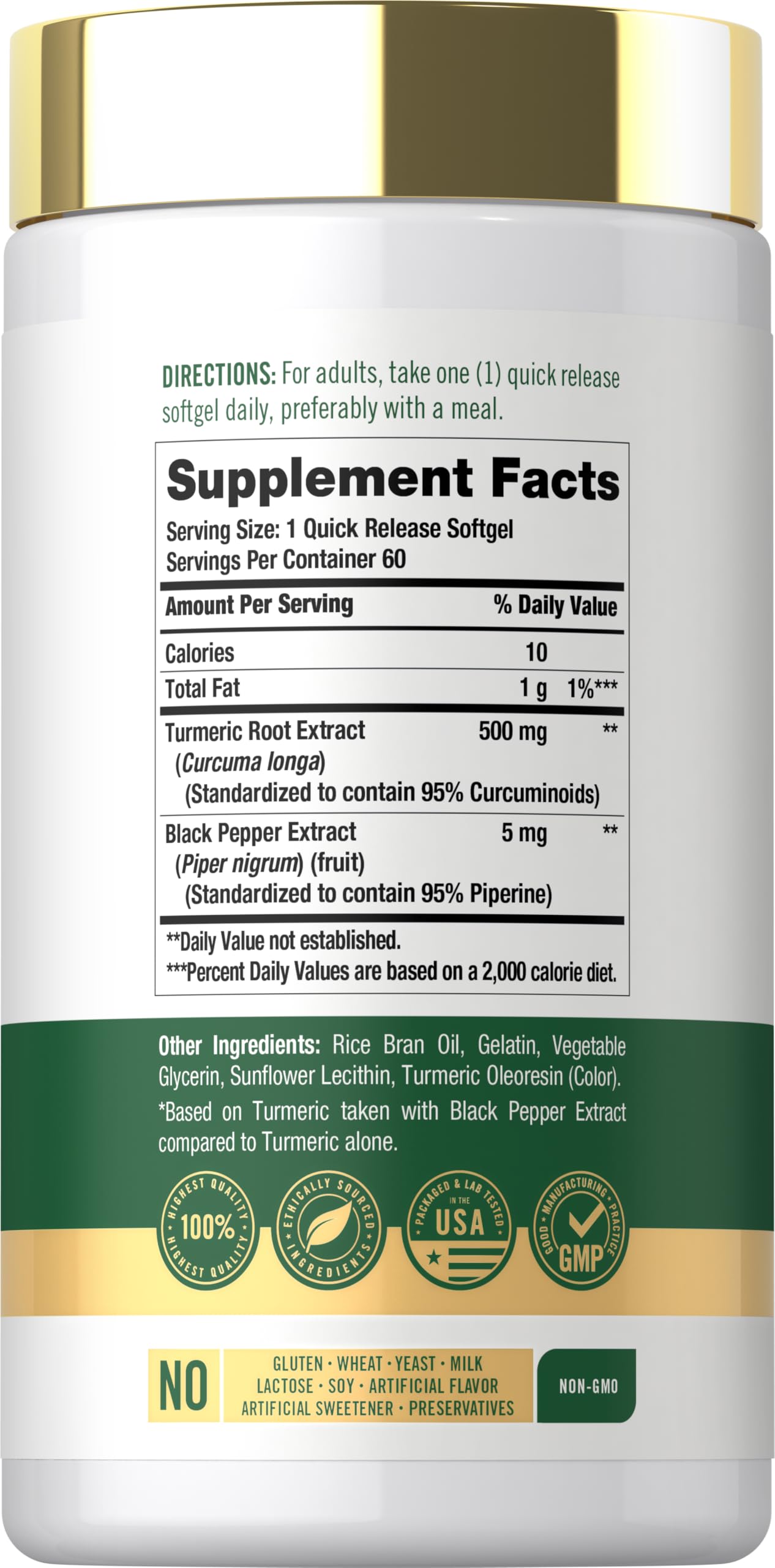 Carlyle Turmeric Curcumin Supplement 500mg Softgels, 60 Count