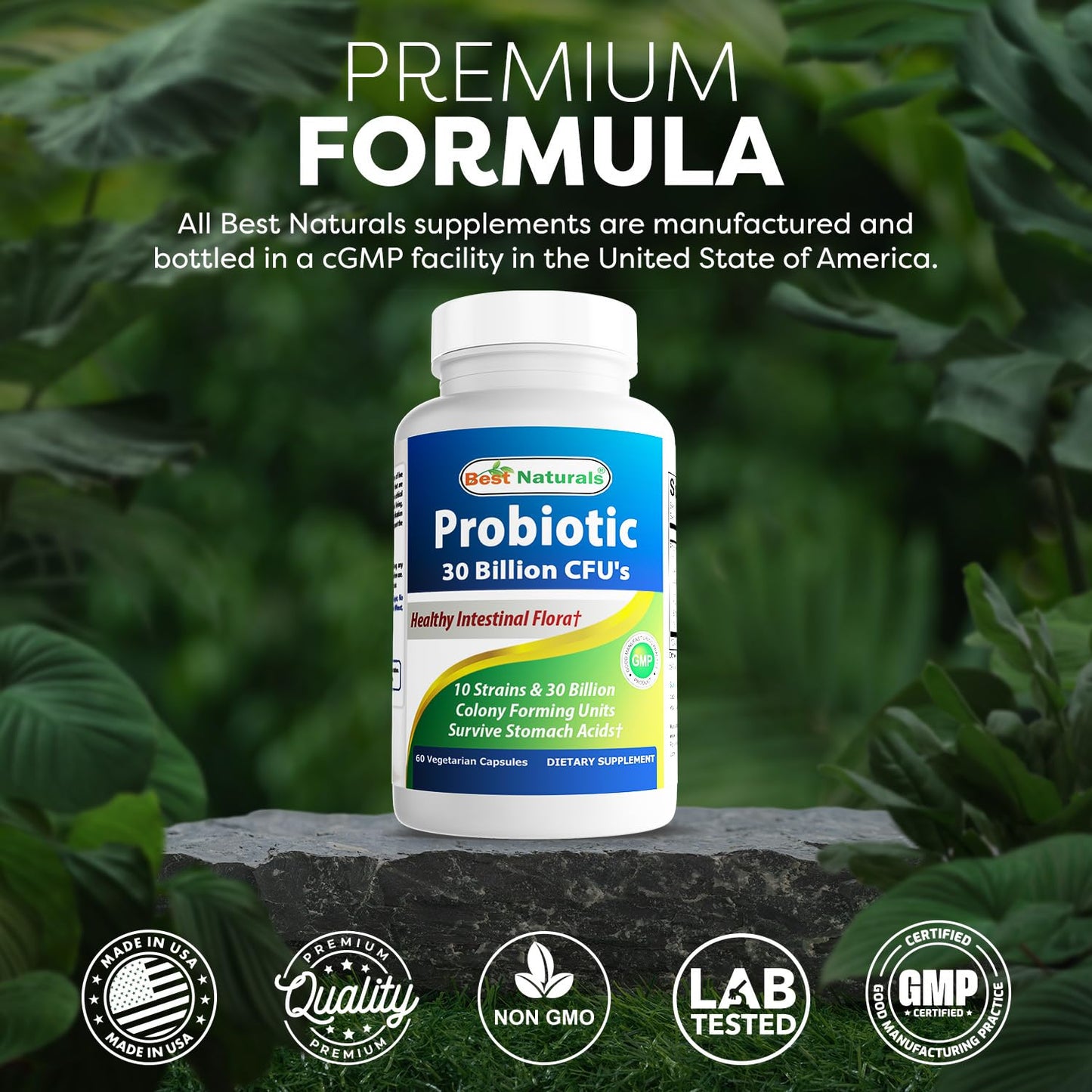 Best Naturals Probiotic 10 Strains & 30 Billion CFU Intestinal Flora 180 Capsules