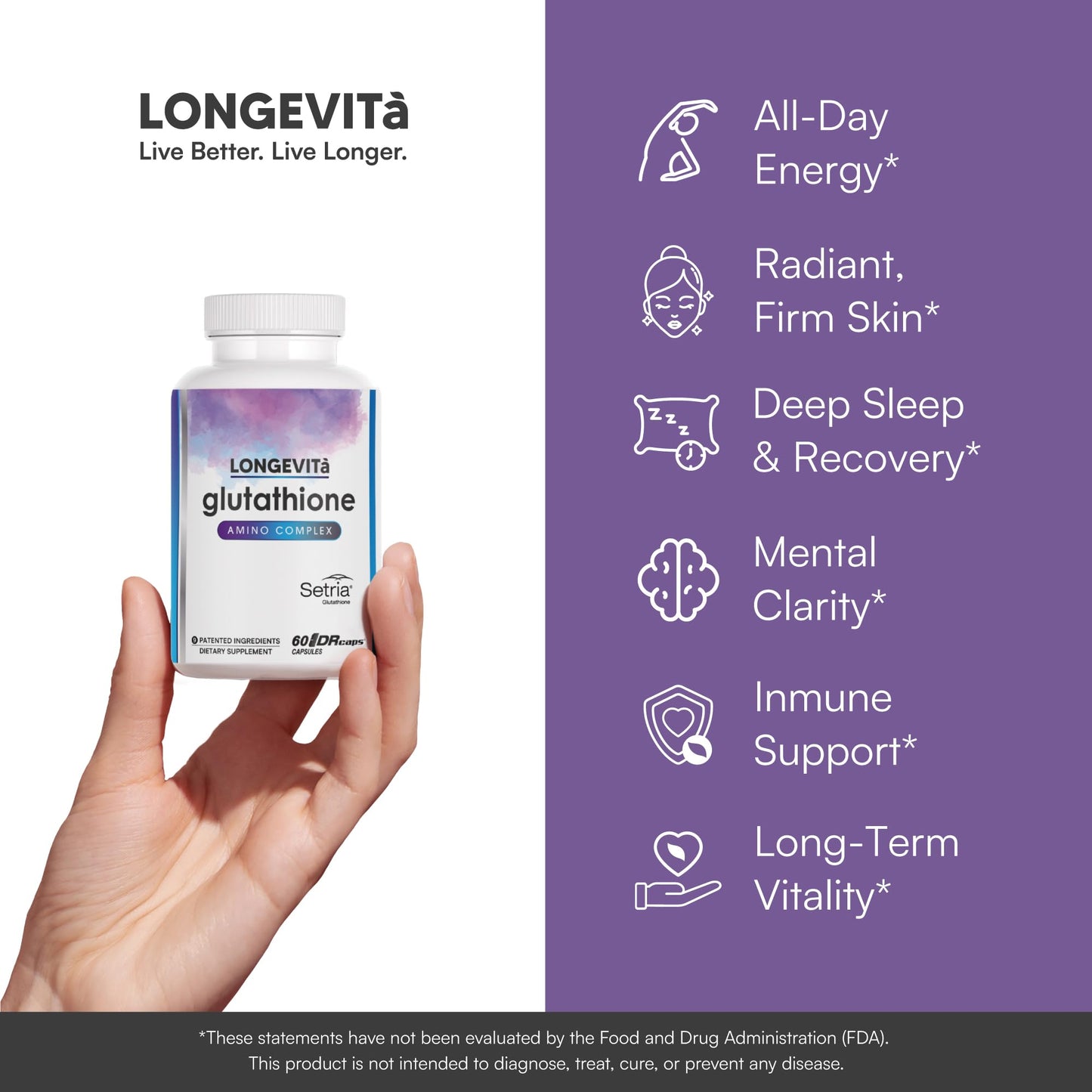 Glutathione Amino Complex 14-in-1 Advanced Absorption Antioxidant, Dual-Action Support: Setria® & NAC, 8 Patented Ingredients, for Energy, Skin, Detox, Immune Defense & Mental Clarity, 60 Capsules