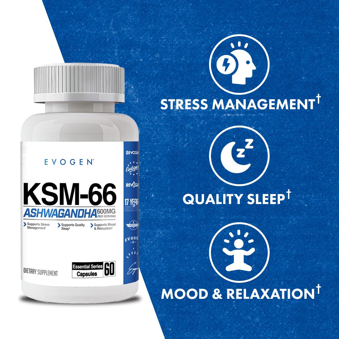 Evogen KSM-66 Ashwagandha 600mg Capsules, 60 Count