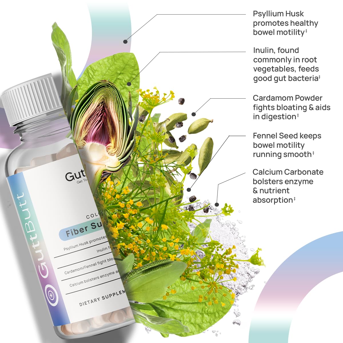 GuttButt Vegan Cleanliness Fiber Supplement Capsules, 120 Capsules