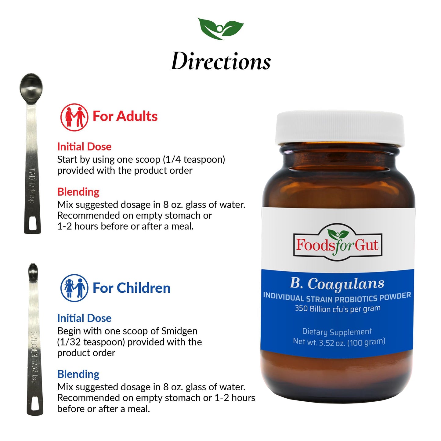 Foods For Gut Bacillus Coagulans Probiotic Powder 3.52 Oz