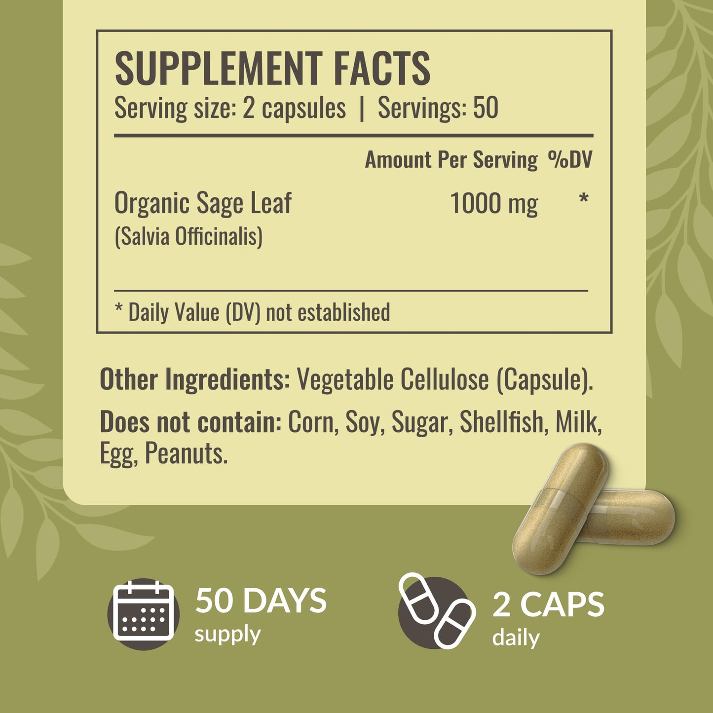 HERBAMAMA Sage Leaves Digestive & Brain Support, 100 Capsules