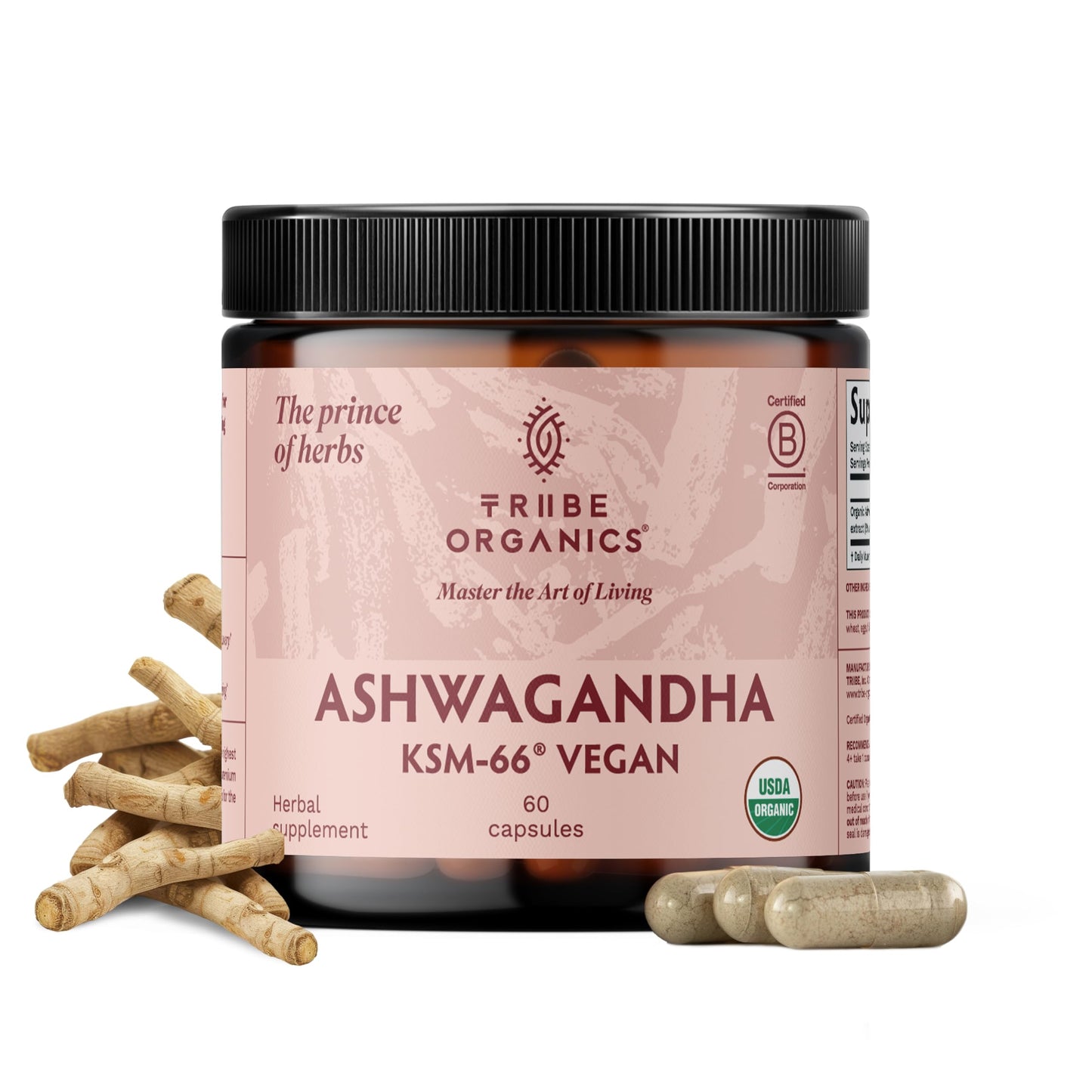 TRIBE ORGANICS Vegan Ashwagandha KSM-66 Root Powder Extract Capsule 60 Capsules