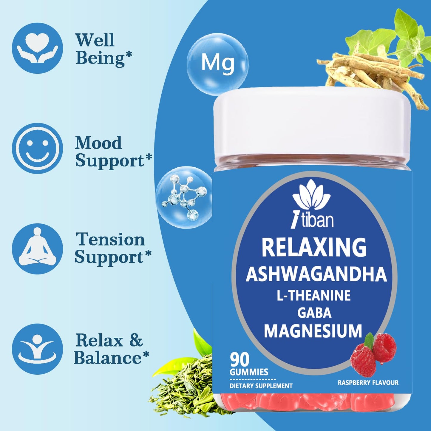 Itiban Cortisol Supplements for Women Calm Magnesium Glycinate Gummies, 90 Gummies