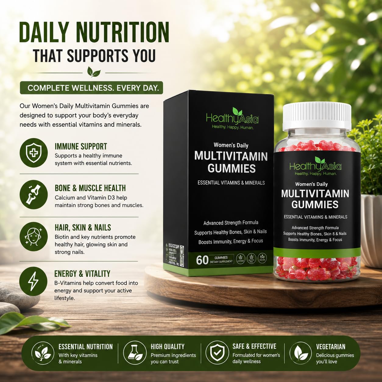 HealthyAsia Black Label Women's Daily Multivitamin Gummies 60 Count