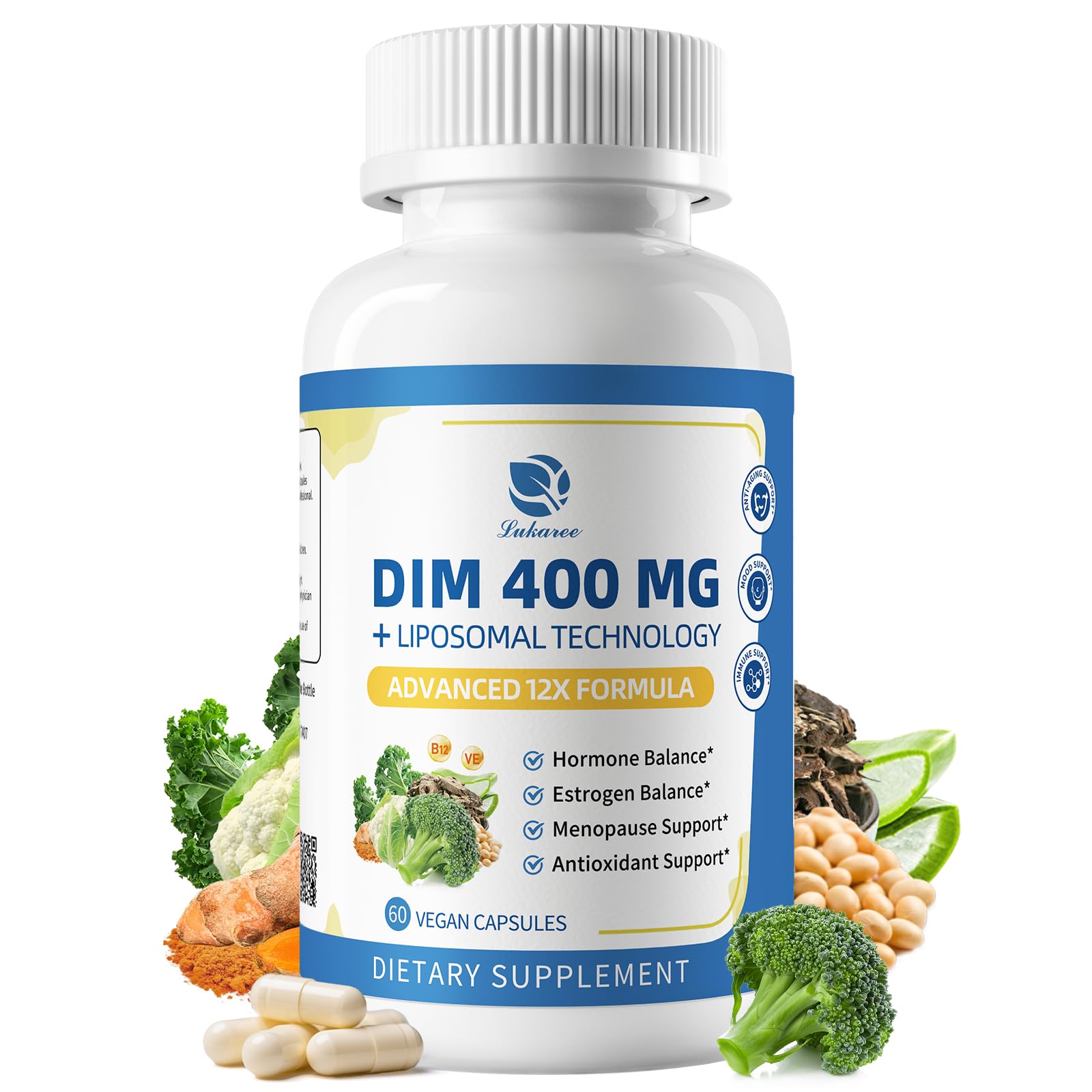 Lukaree DIM Supplement 400MG for Women with Soy Isoflavones, Capsule, 60 Count