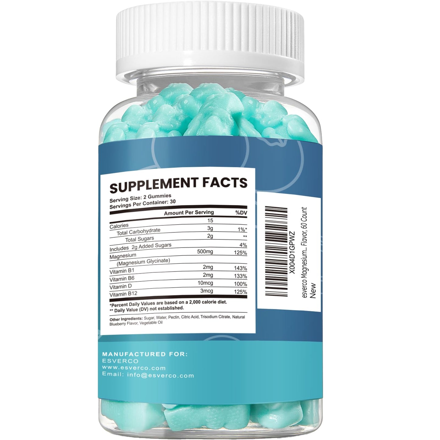 Esverco Magnesium Glycinate Gummies 500mg, 60 Count