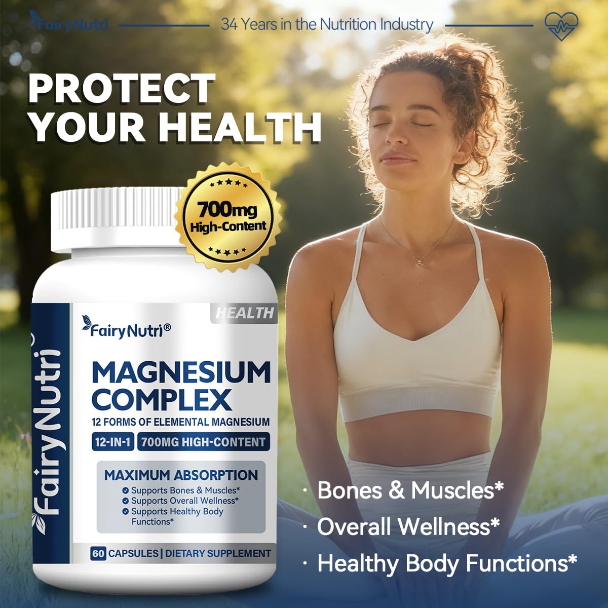 Fairynutri Magnesium Complex Supplement Capsules, 60 Count