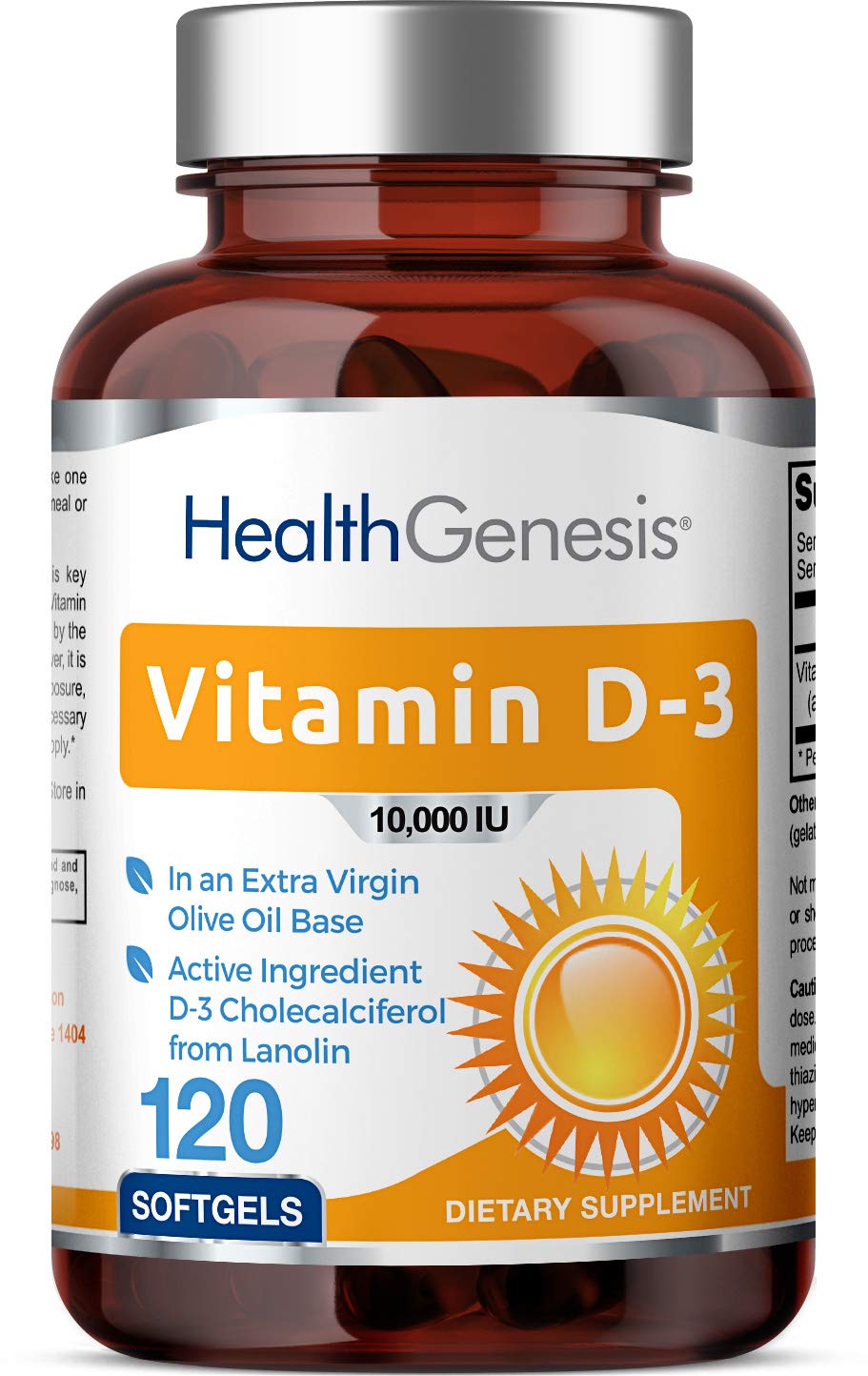 Health Genesis Vitamin D-3 10000 IU Softgels, 120 Count