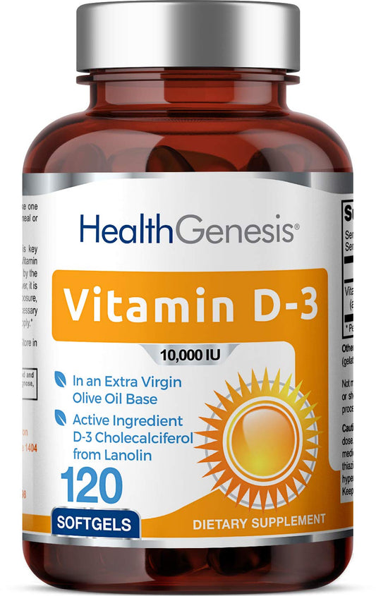 Health Genesis Vitamin D-3 10000 IU Softgels, 120 Count