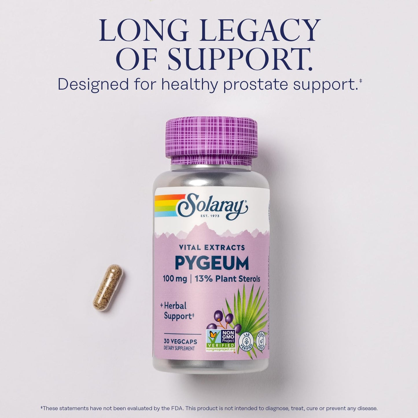 SOLARAY Pygeum Bark Extract One Daily 100mg Capsule, 30 VegCaps