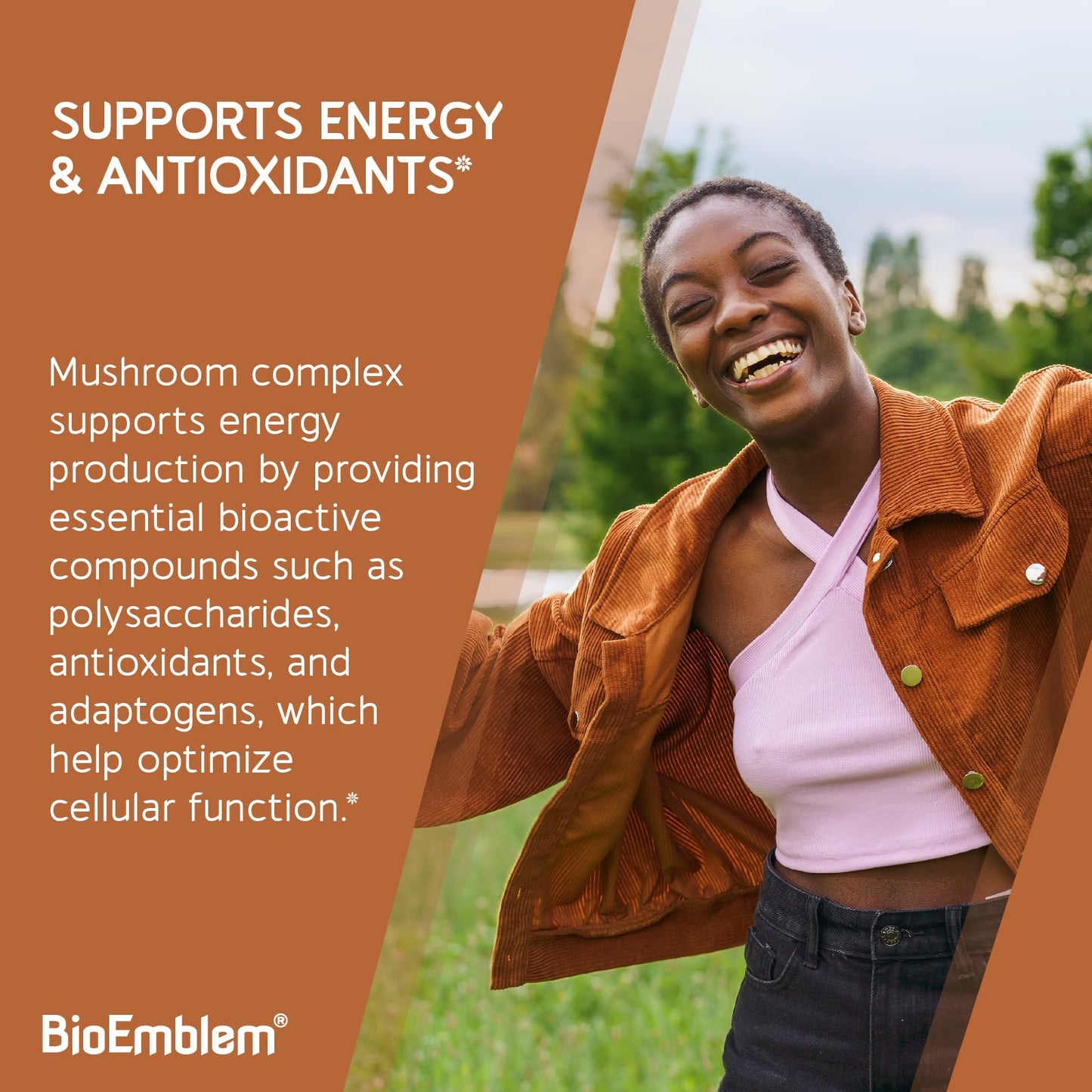 BioEmblem Mushroom Complex - 10:1 Strength and 7 Species - Lions Mane, Reishi, Cordyceps, Chaga, Maitake, Shiitake Mushroom Supplement - Immunity, Energy & Focus, Brain - Non-GMO, Vegan - 90 Capsules