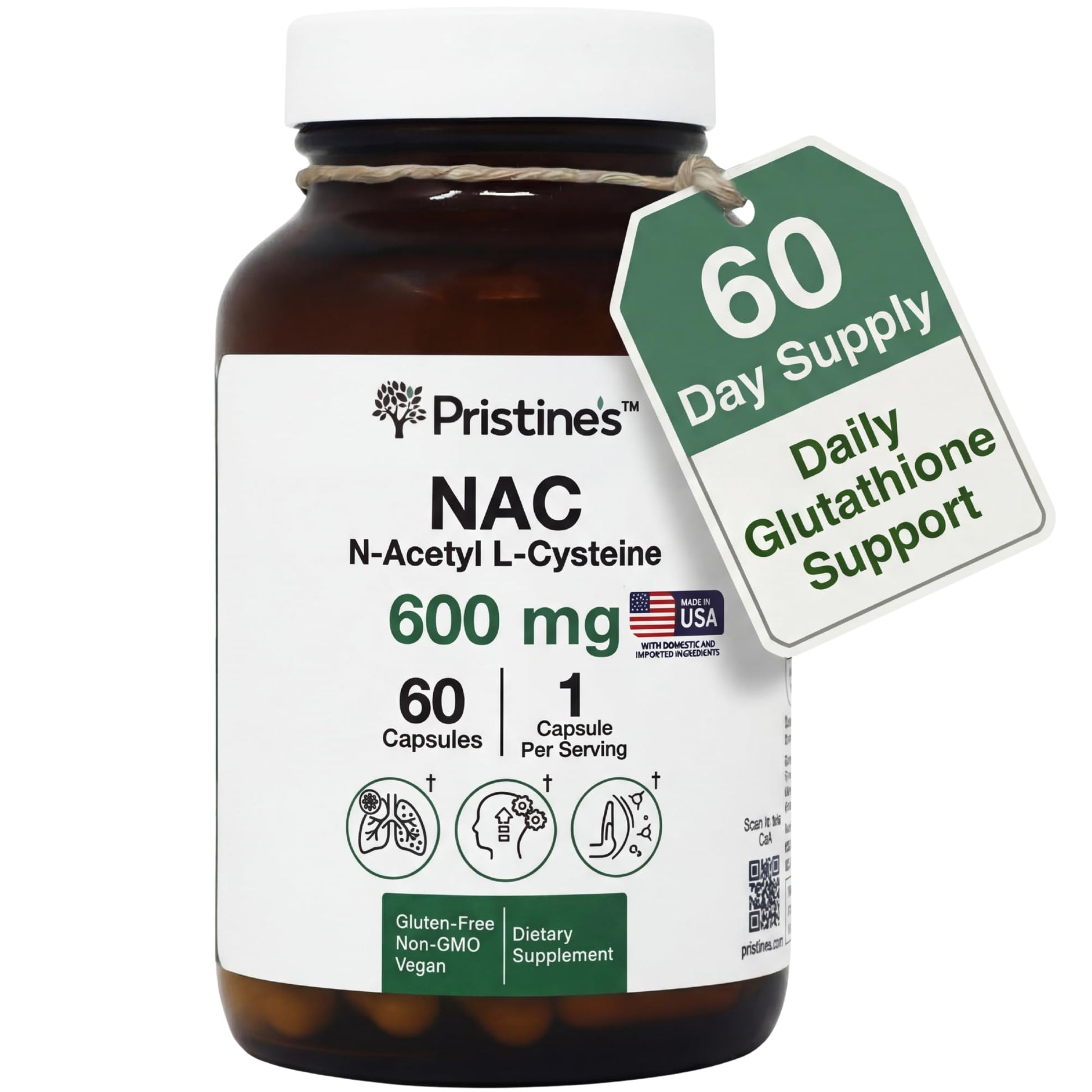 PRISTINE'S N-Acetyl L-Cysteine (NAC) 600MG Capsule, 1 Count