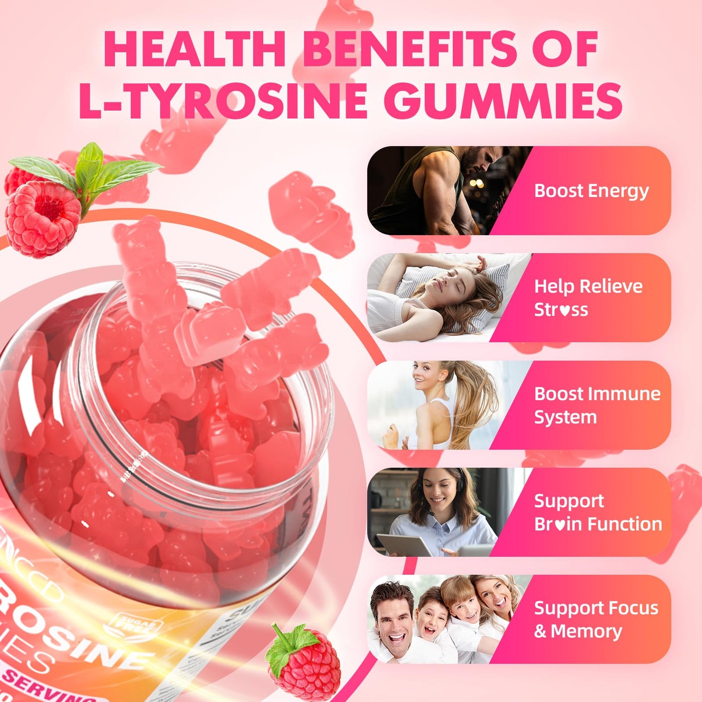 MEENCCD L-Tyrosine Gummies 1000mg, 60 Count