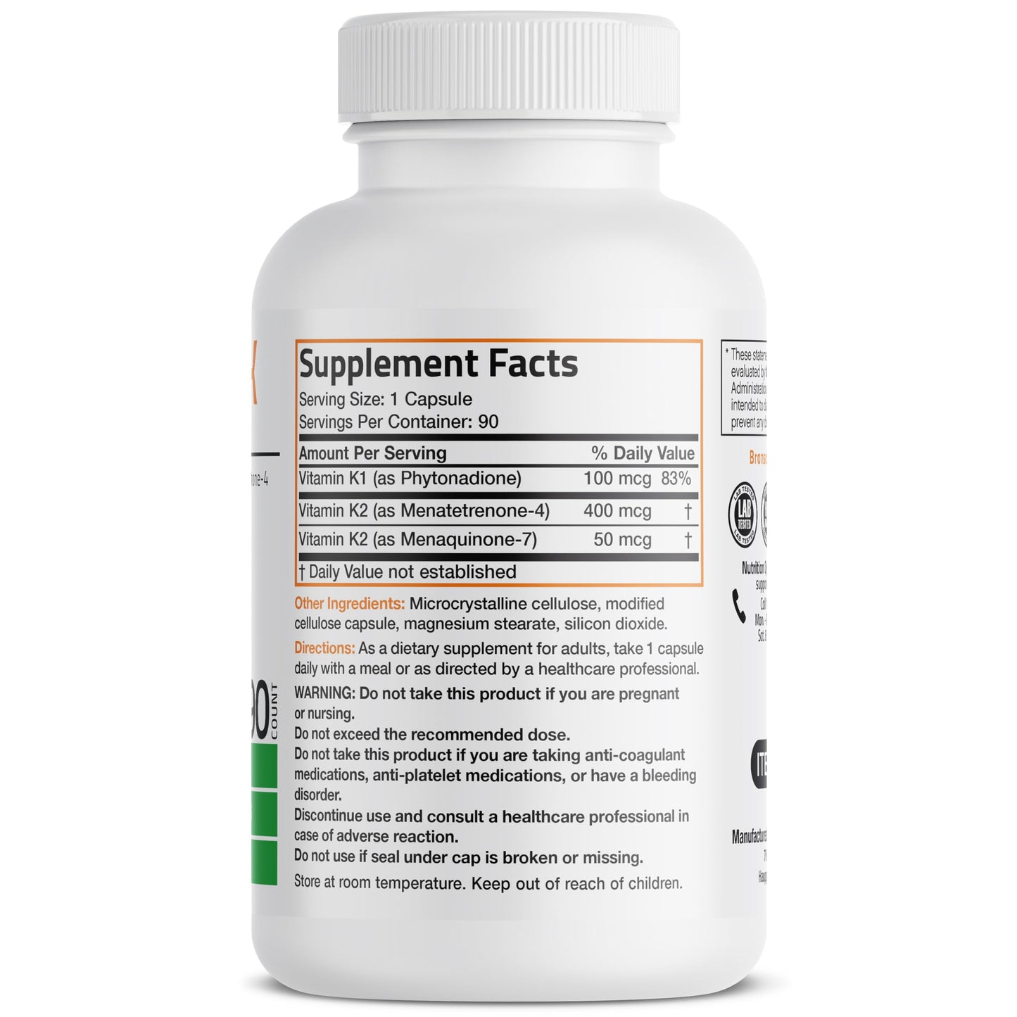 Bronson Vitamin K Triple Play Full Spectrum Complex Vitamin K Supplement 90 Capsules