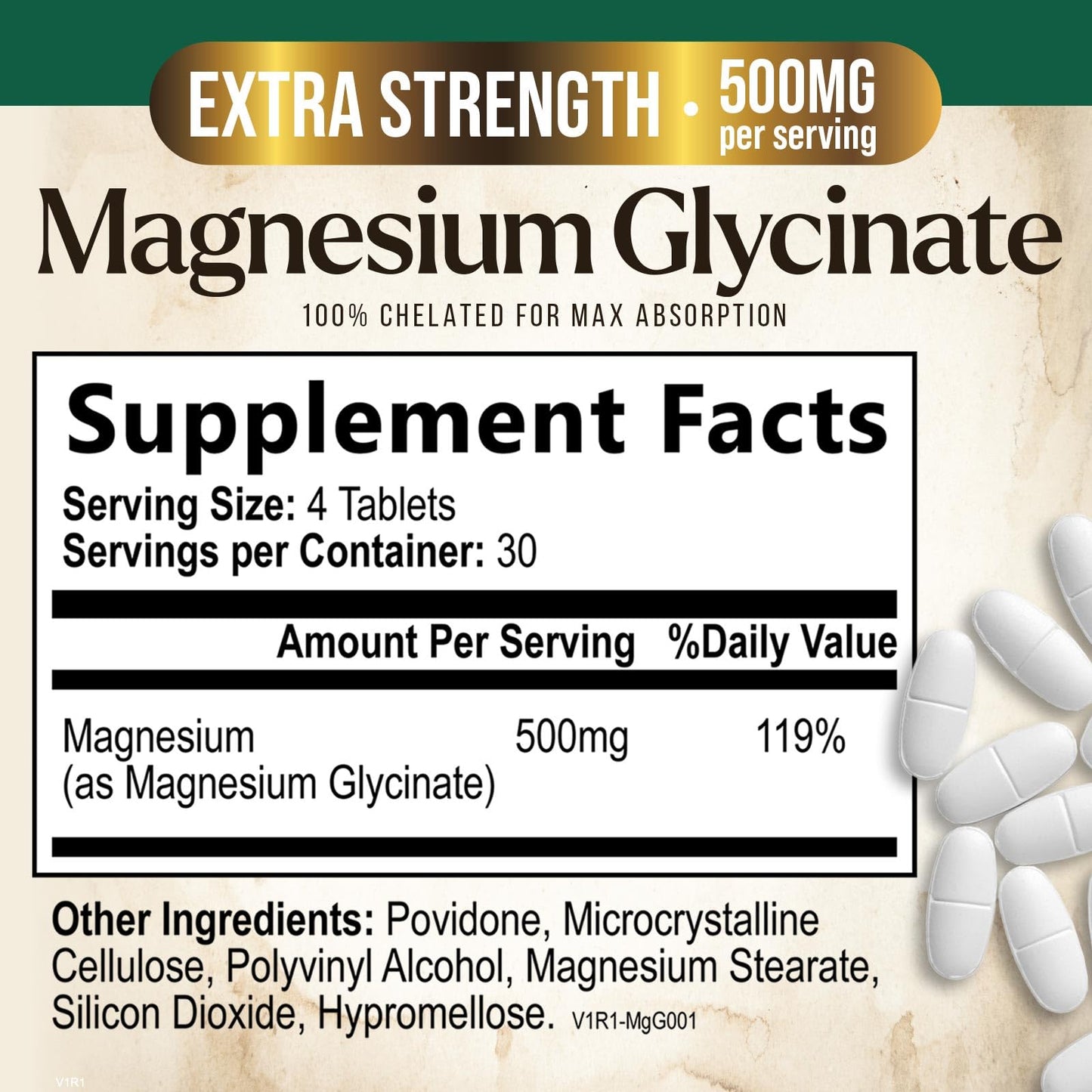 Nature's Peak Magnesium Glycinate 500mg Per Serving - Chelated Magnesium Supplement for High Absorption - Muscle, Bone & Heart Health Support - Easy on Stomach, Non-GMO, Vegan - 120 Tablets