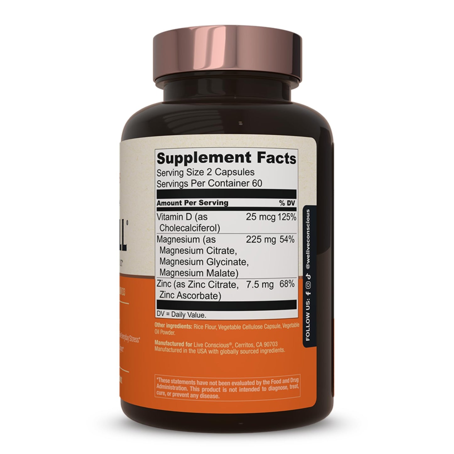 Live Conscious Magnesium Zinc & Vitamin D3 - Bioavailable Forms of Magnesium - Malate, Glycinate, Citrate - MagWell Bone & Heart Health, Immune System Support, 240 Capsules