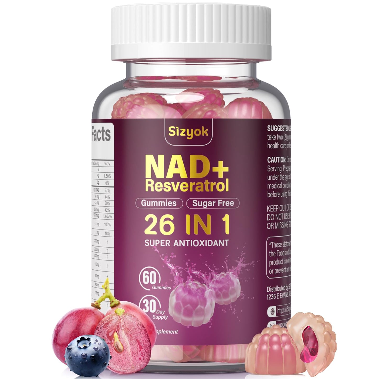 Sizyok NAD Resveratrol Gummies, 60 Gummies