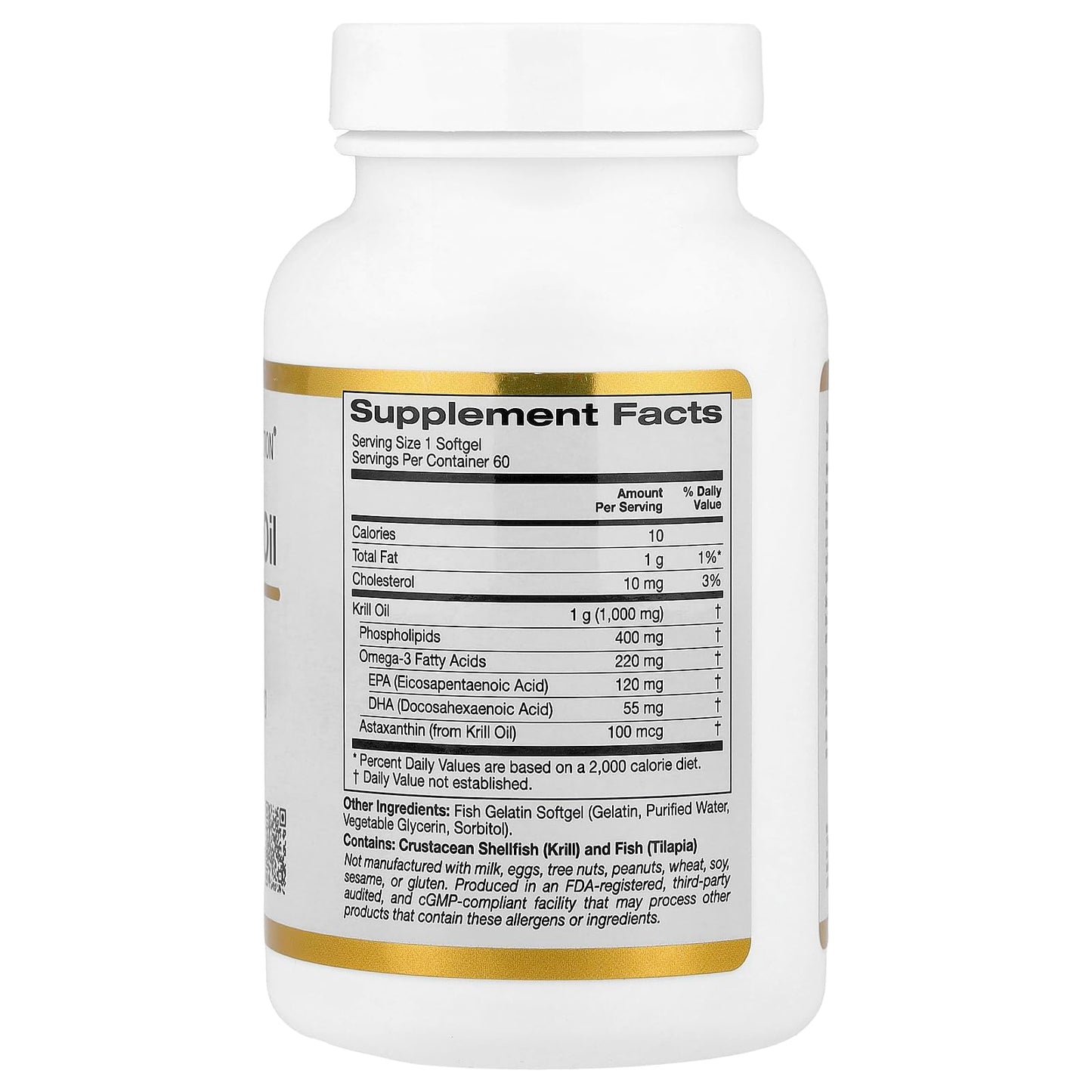 California Gold Nutrition Premium Krill Oil with Superba2 Bioavailable Omega-3s from Antarctic Krill - Heart & Brain Health Support - Gluten Free, Non-GMO - 1000 mg Softgels, 60 Count