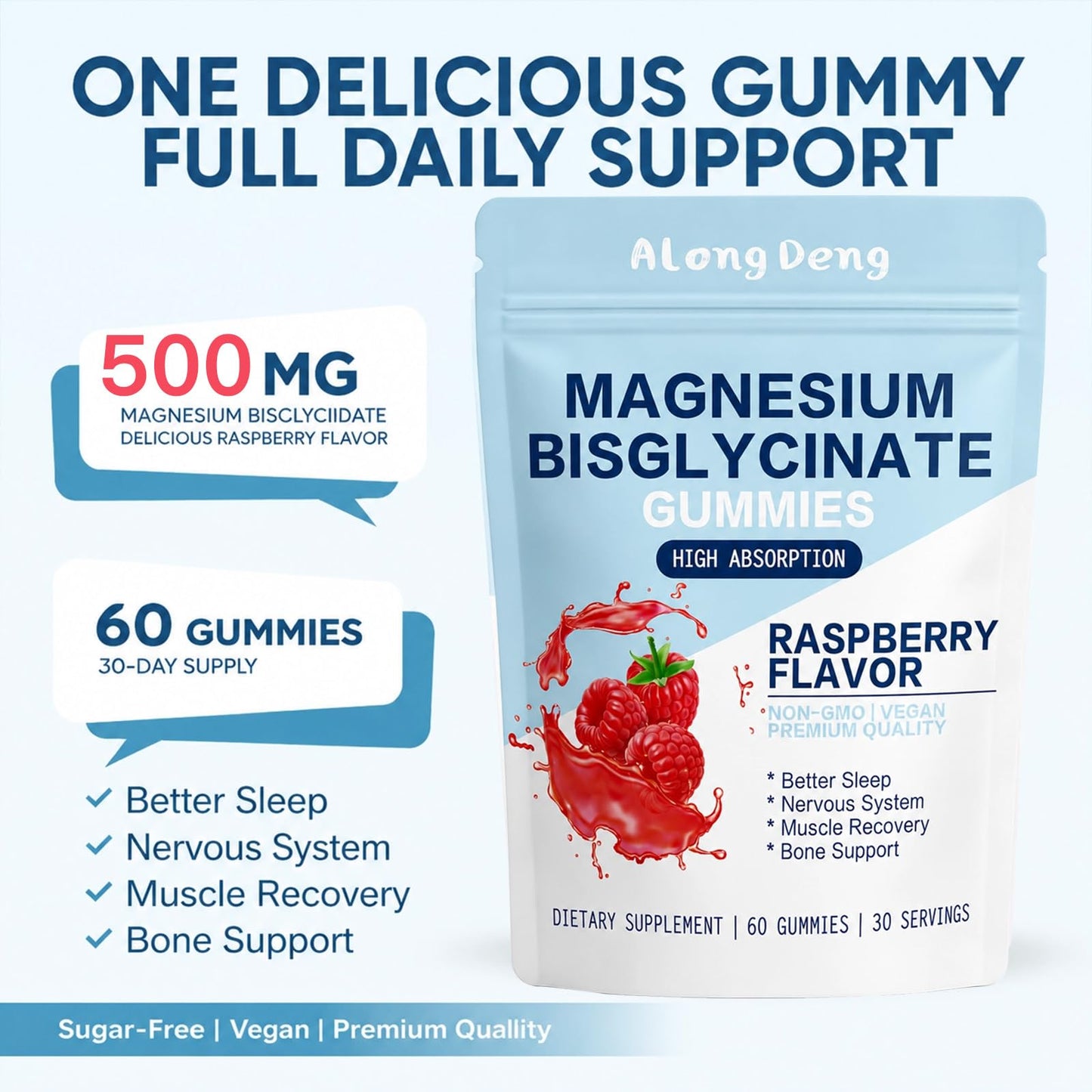 ALongDeng Magnesium Bisglycinate Gummies 60 Count