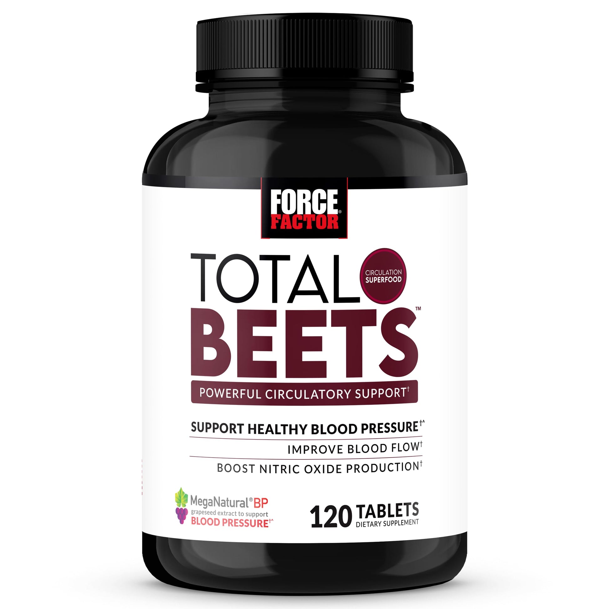 Force Factor Total Beets Blood Pressure Support with Grape Seed Extract and Non-GMO Beet Root Powder, 120 Tablets