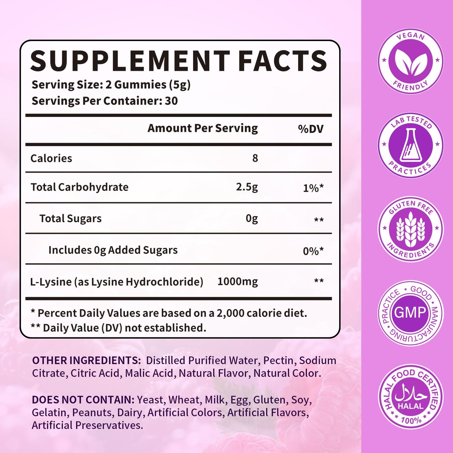 YXSW L-Lysine 1000mg Gummies 60 Count