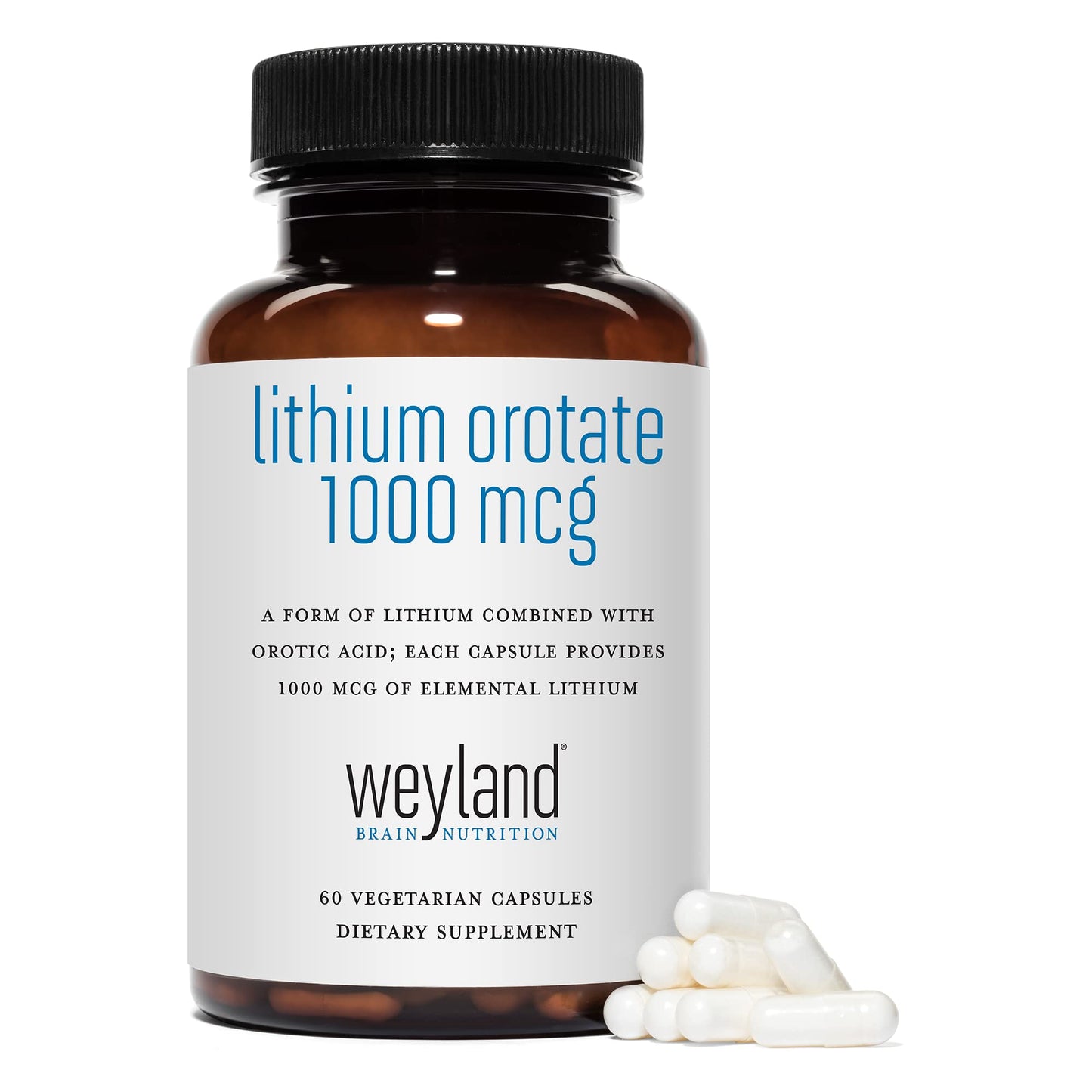 Weyland Brain Nutrition Lithium Orotate 1000 mcg Elemental Lithium Capsules, 120 Count