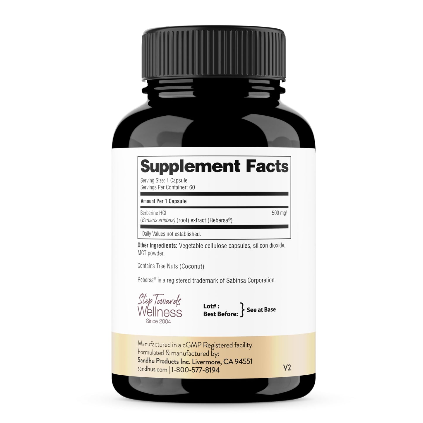 Sandhu's Berberine HCL Supplement 500mg per Capsule with 97% Pure Berberis Aristata Extract, 60 Capsules