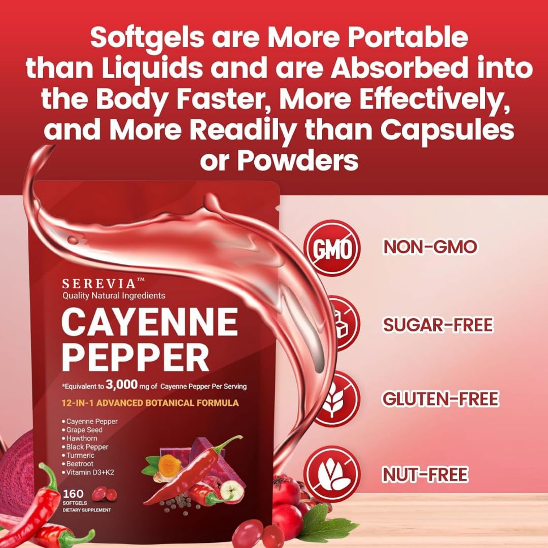 Serevia Health Cayenne Pepper + Herbal Blend 160 Softgels
