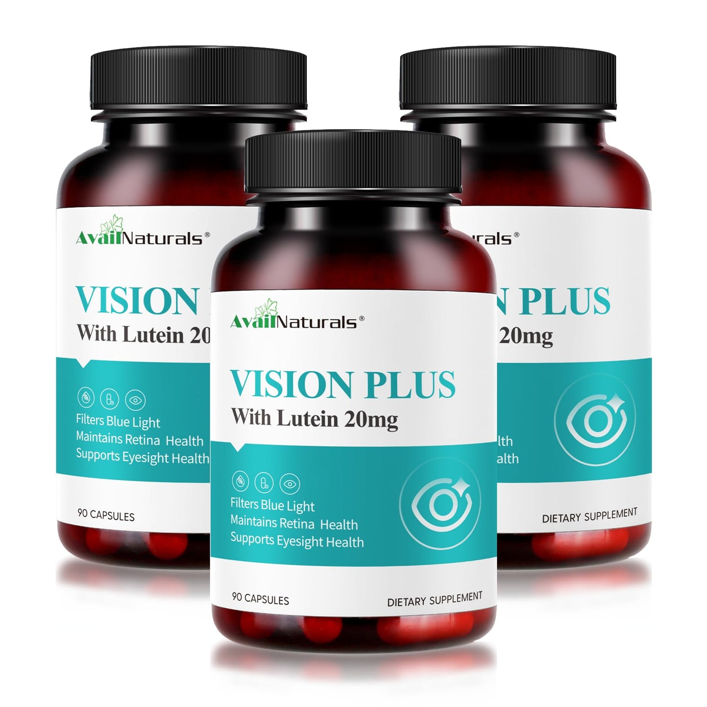AvailNaturals Vision Plus Eye Vitamins with Lutein 20mg, Bilberry & Blueberry Extract - Key Antioxidants for Eye Health Support - 270 Capsules