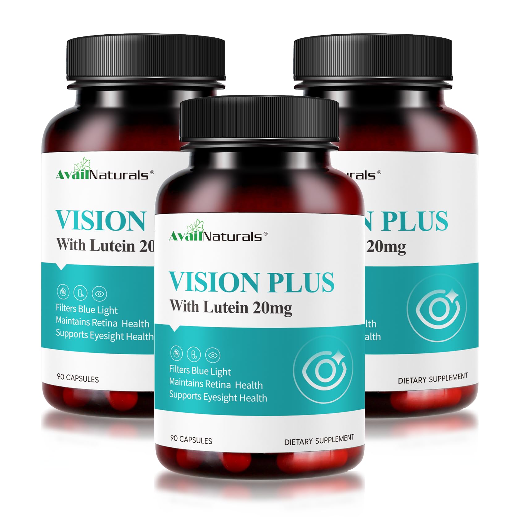 AvailNaturals Vision Plus Eye Vitamins with Lutein 20mg, Bilberry & Blueberry Extract - Key Antioxidants for Eye Health Support - 270 Capsules