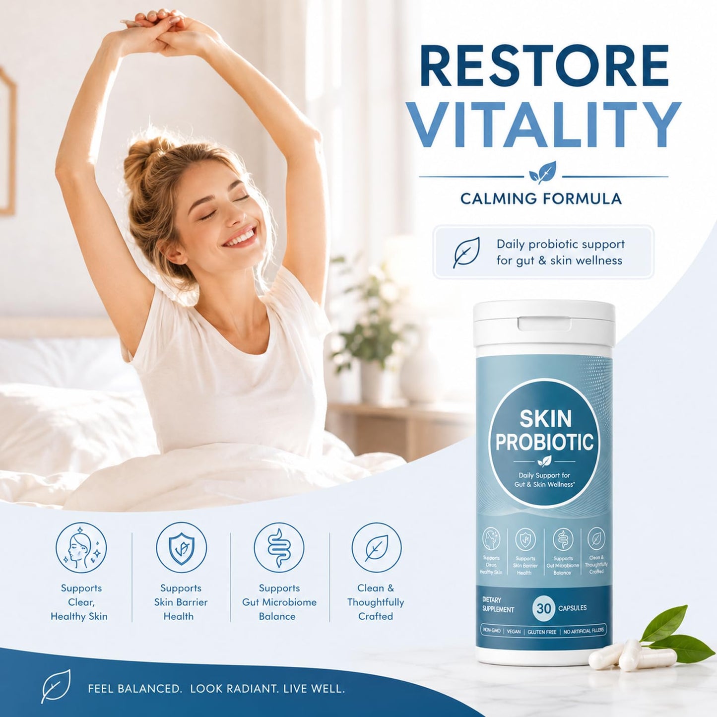 Generic Skin Probiotic for Gut and Skin Support Capsule 30 Count