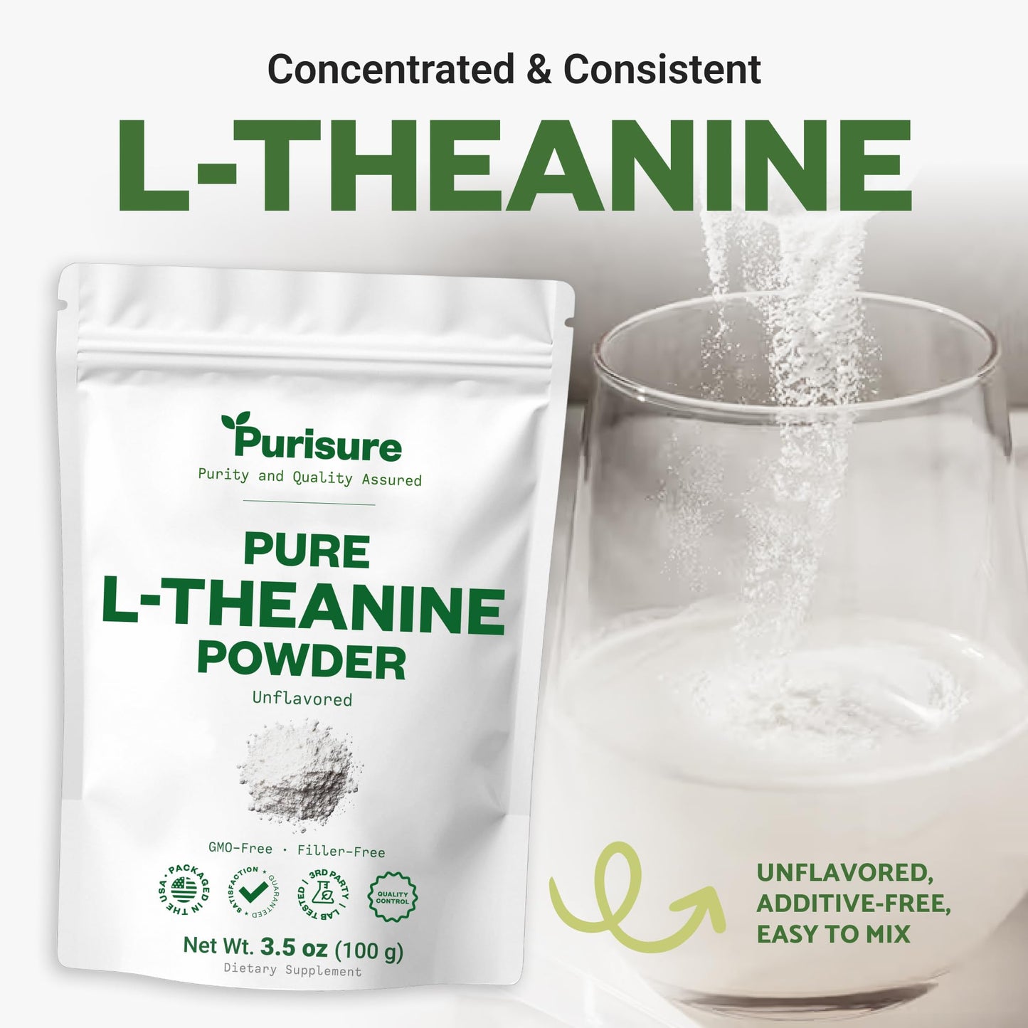 Purusure L-Theanine Powder, 3.53 oz