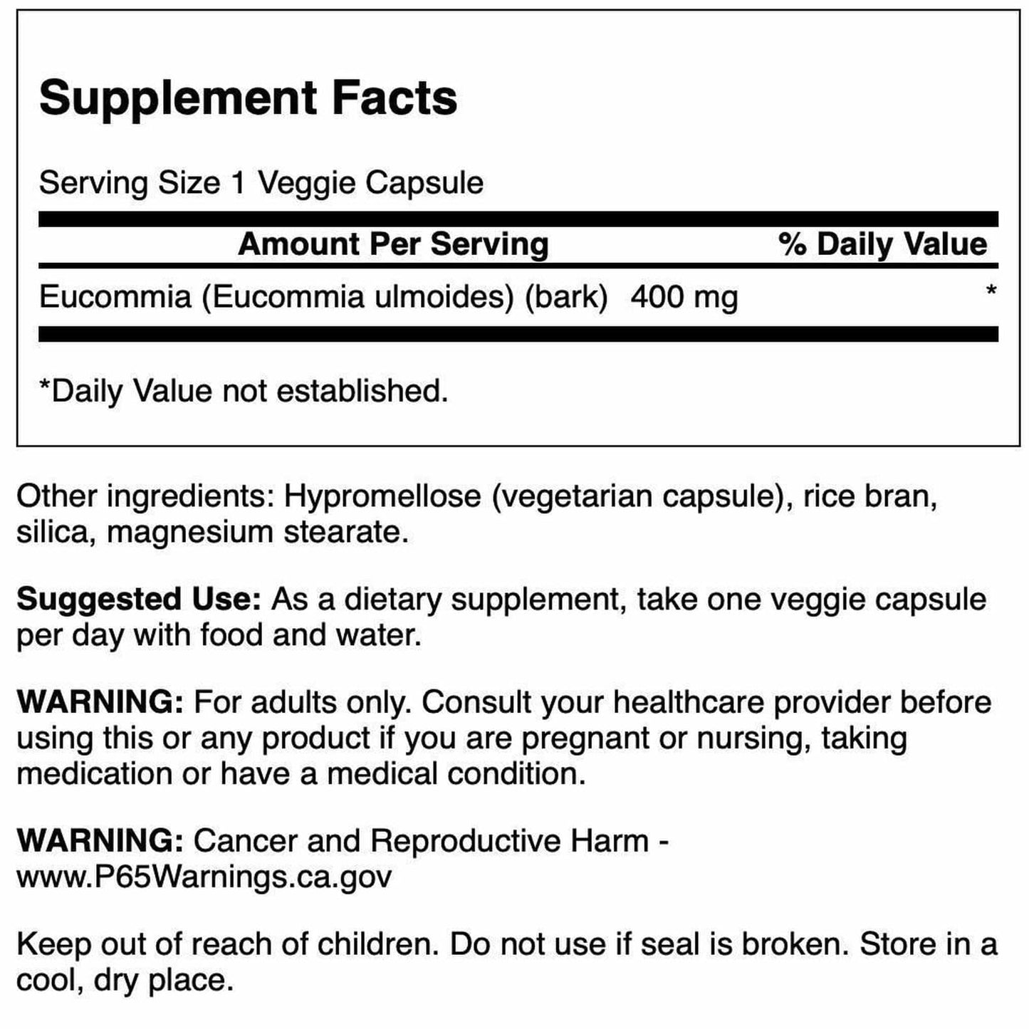 Swanson Full Spectrum Eucommia Bark 400 Milligrams Capsules, 60 Count